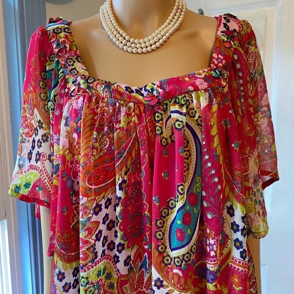Tailliszime Boho Beachy Summer Art to Wear Casual Top Blouse Women Plus Size 34W - Picture 6 of 7